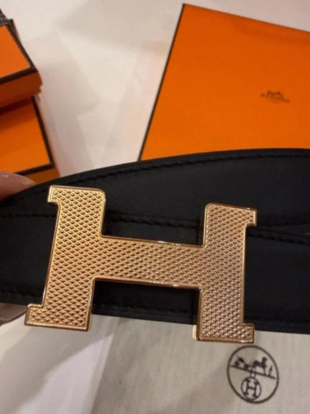 Hermès Black H Belt – 90cm, Gold Buckle with Original Box